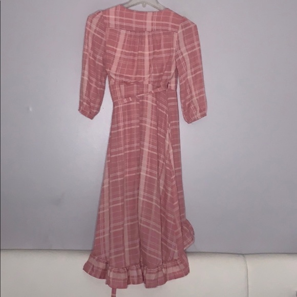 Leticia Plaid Pink Romantic Ruffle Wrap dress midi women’s new size xs - Picture 8 of 8